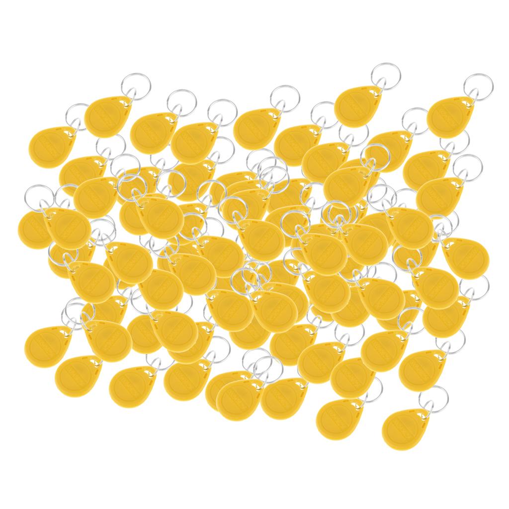 100Pcs 125KHZ RFID Proximity ID Card Token Tags Key Fob Access System Yellow
