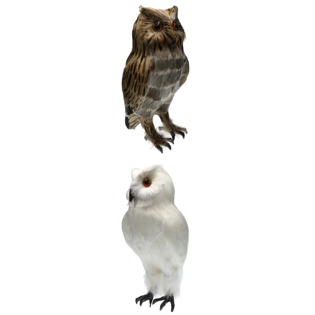2pcs/set Artificial Owl Bird Feather Realistic Taxidermy Home Garden Decor