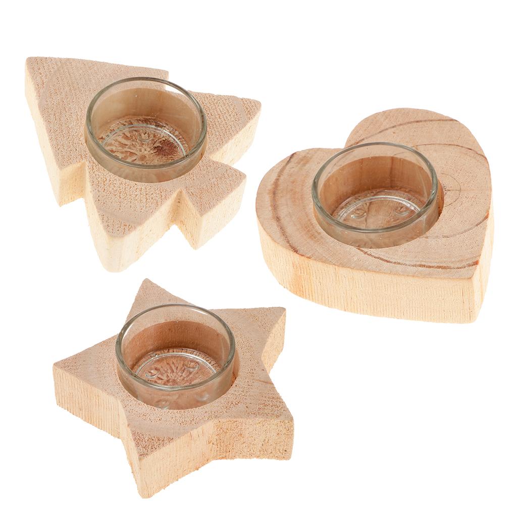 3Pcs Solid Wood Decor Candle Holder Candlestick Tea Light Holder Holidays