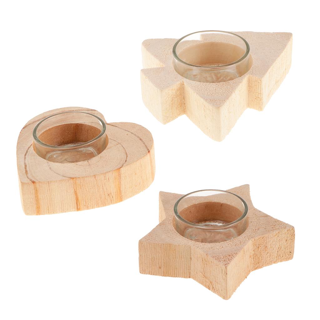 3Pcs Solid Wood Decor Candle Holder Candlestick Tea Light Holder Holidays