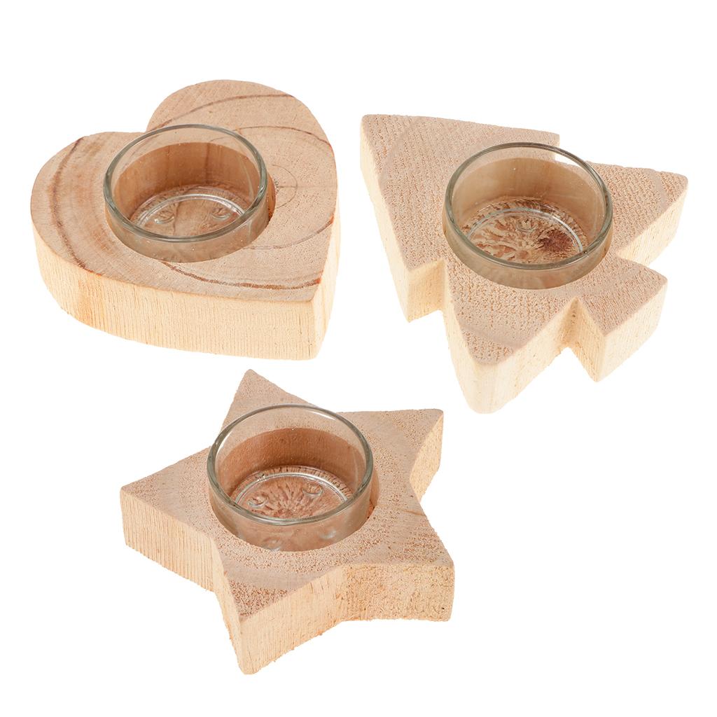 3Pcs Solid Wood Decor Candle Holder Candlestick Tea Light Holder Holidays