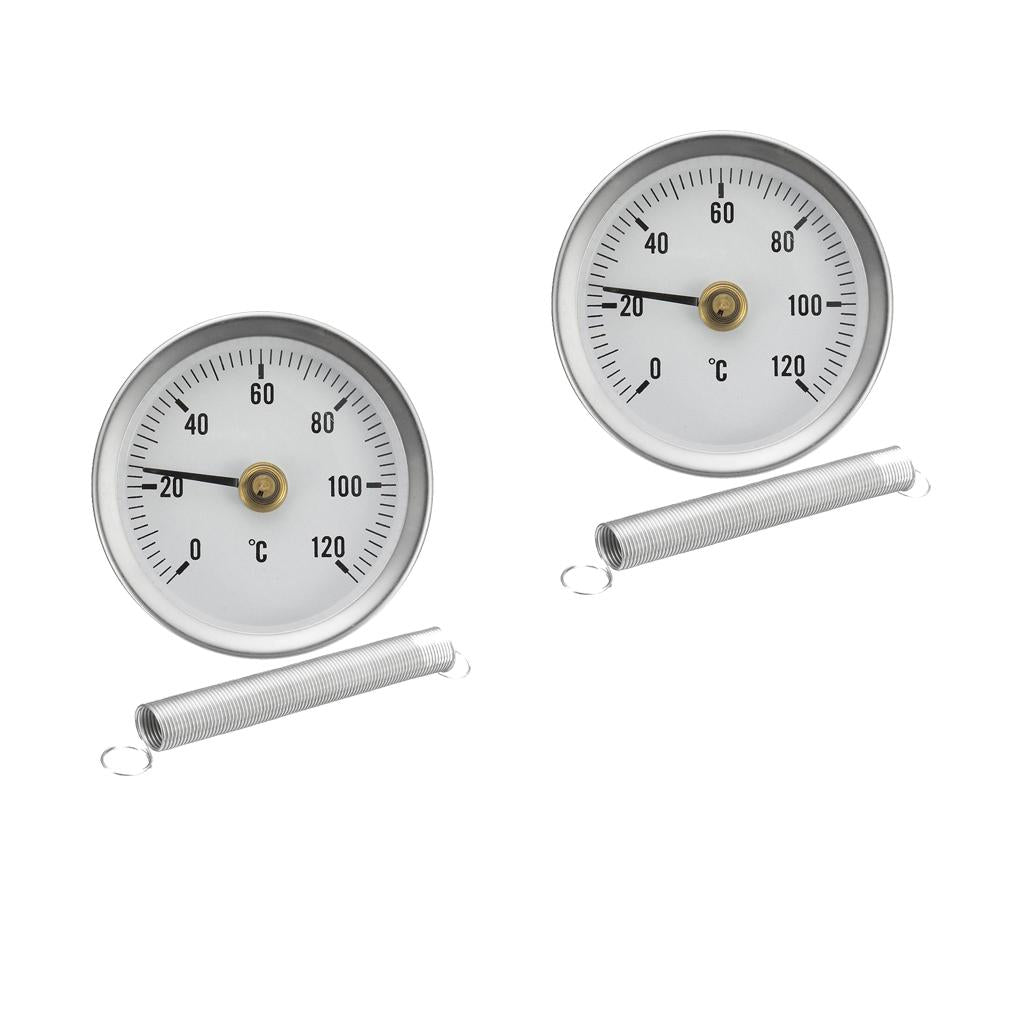 2 Pieces 63mm Clip-on Pipe Thermometer Temperature Gauge With Spring