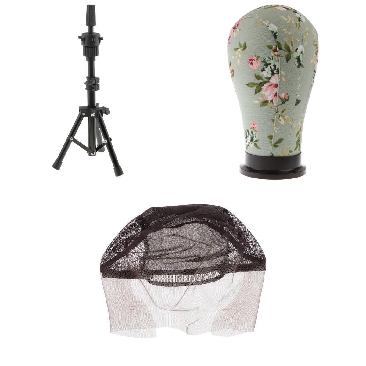 Cork Canvas Block Mannequin Head Wig Making Display+Tripod Stand+Lace Cap