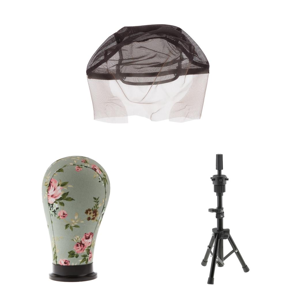 Cork Canvas Block Mannequin Head Wig Making Display+Tripod Stand+Lace Cap