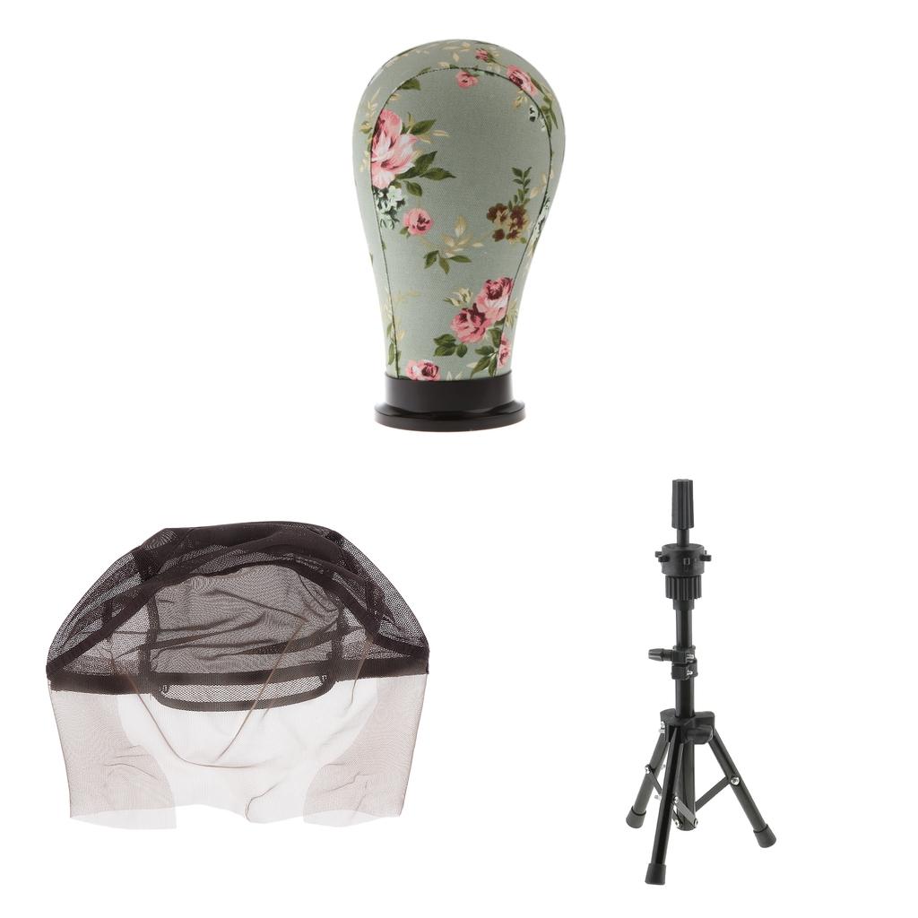 Cork Canvas Block Mannequin Head Wig Making Display+Tripod Stand+Lace Cap