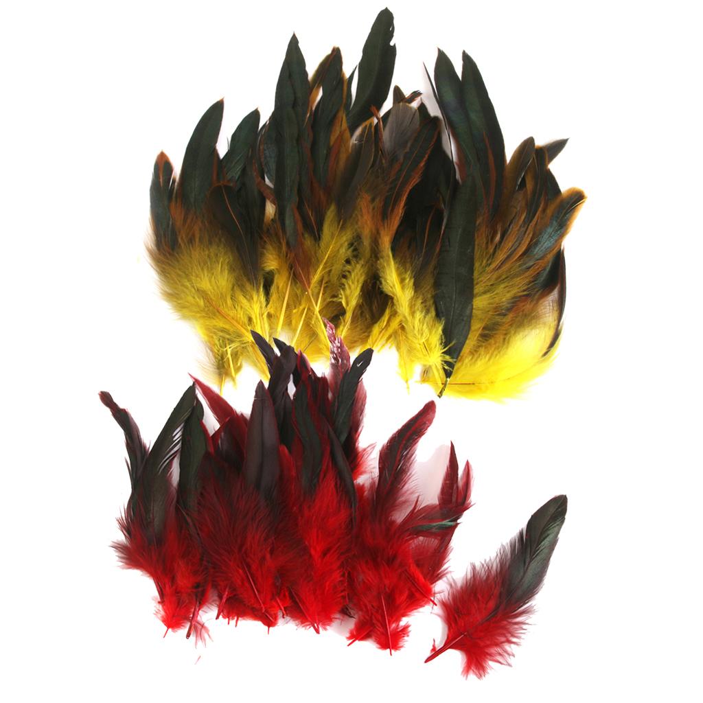 100 Pieces Beautiful Rooster Feather Trim for Decoration 12-18cm Yellow Red