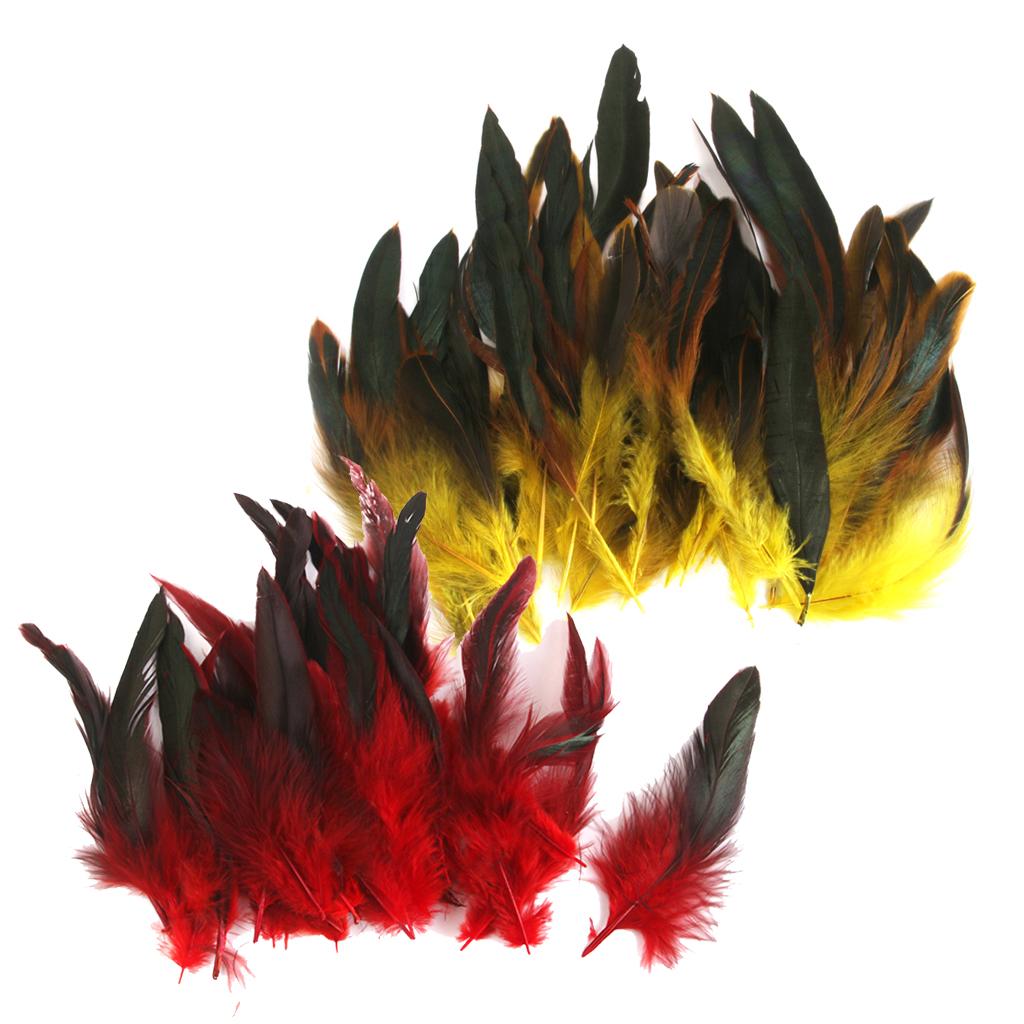100 Pieces Beautiful Rooster Feather Trim for Decoration 12-18cm Yellow Red