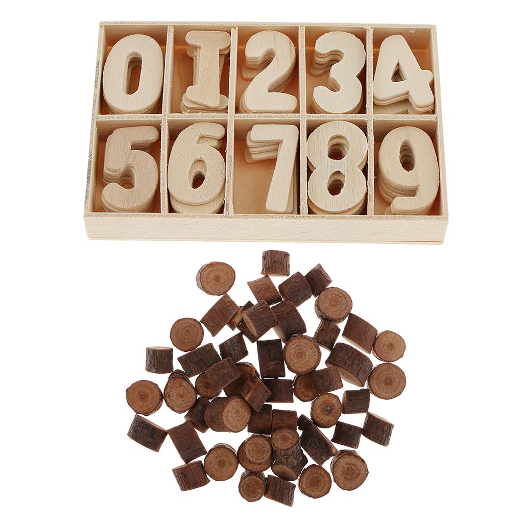 50 Pieces Natural Wood Round Log Slices Discs and 60 Pieces Wooden Numbers
