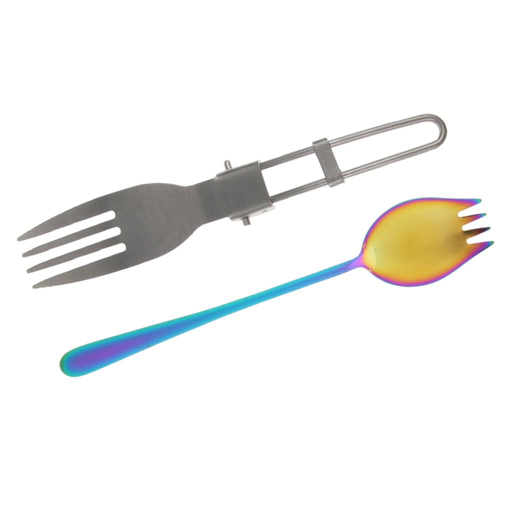 2Pcs Portable Camping Picnic Spoon Fork Cutter Stainless Steel Spork
