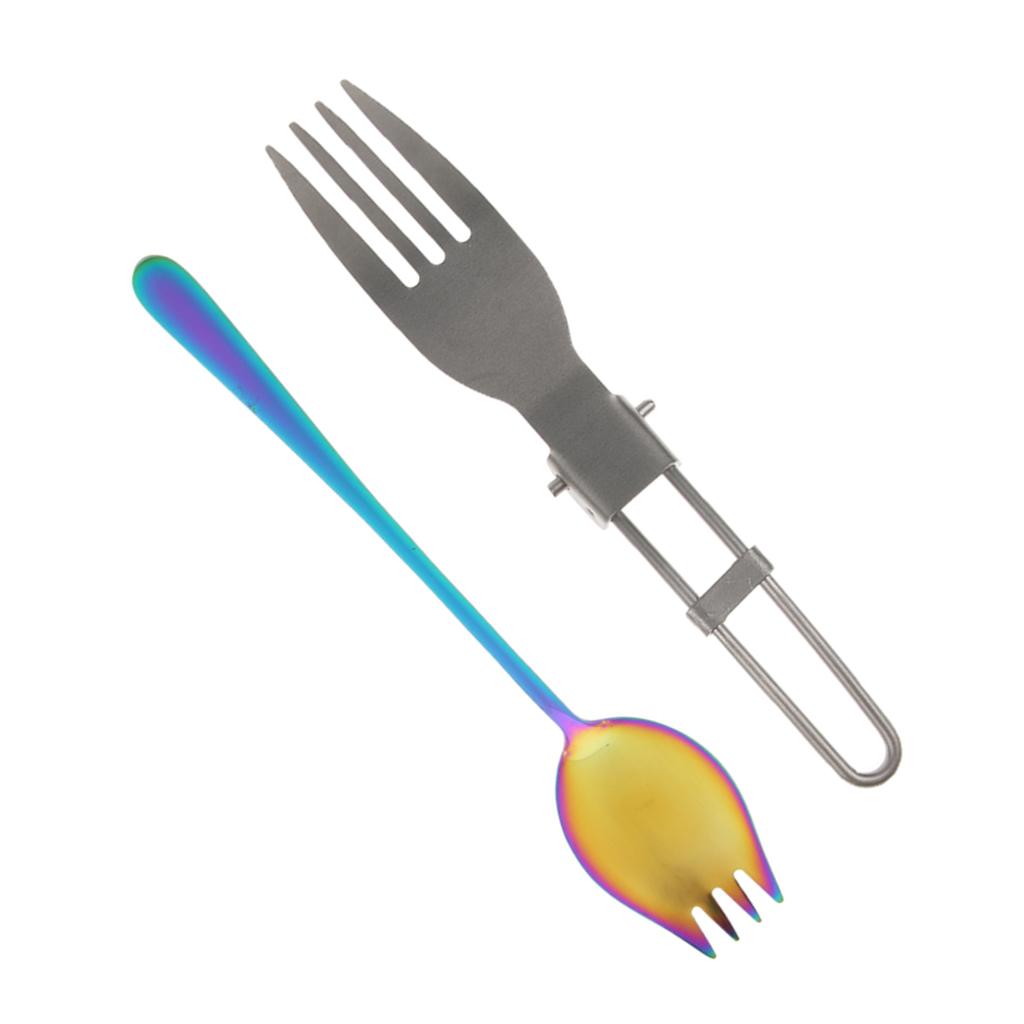 2Pcs Portable Camping Picnic Spoon Fork Cutter Stainless Steel Spork