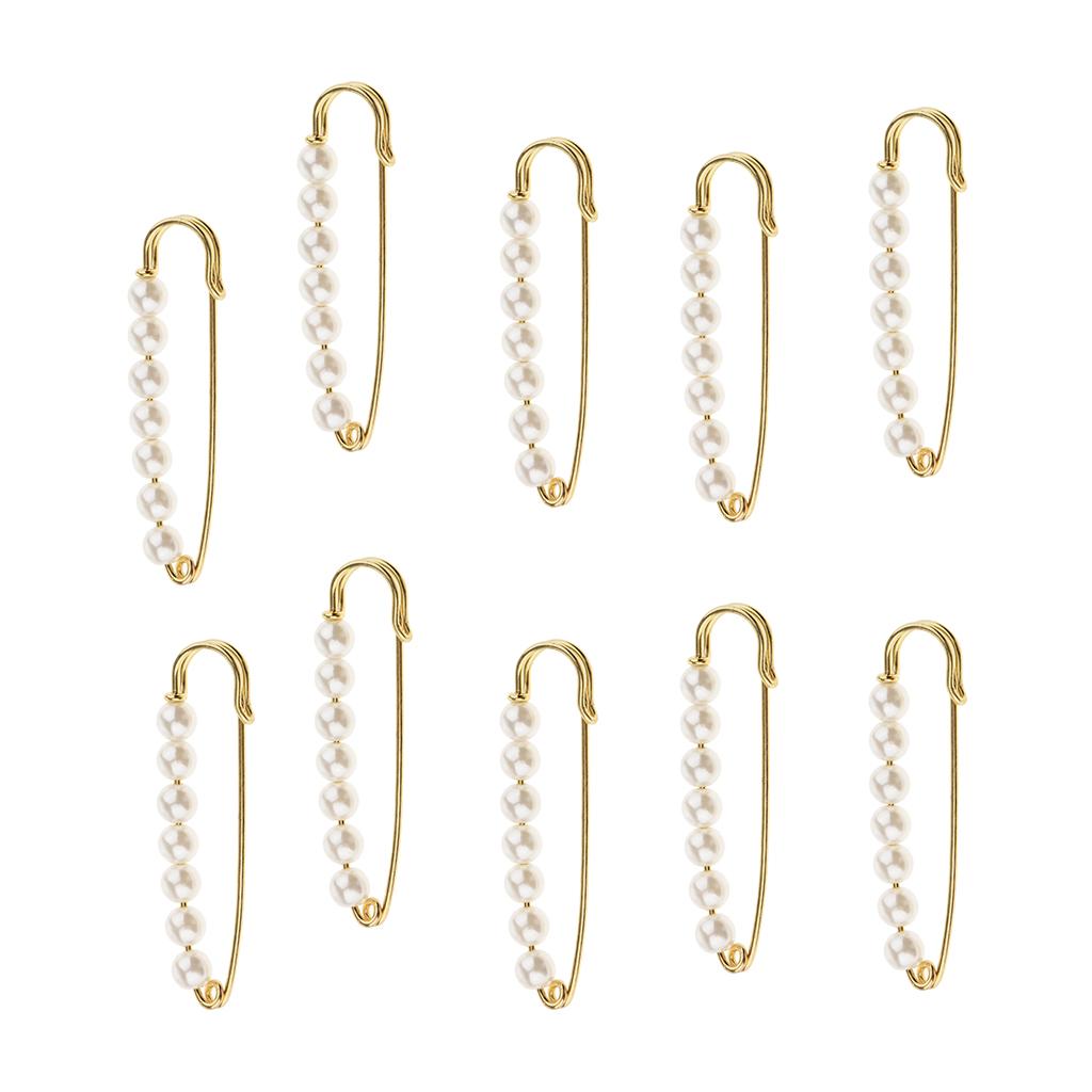 10 Pieces Luxury Imitation Pearls Safety Pin Brooch Pin Clip for Scarf Gown