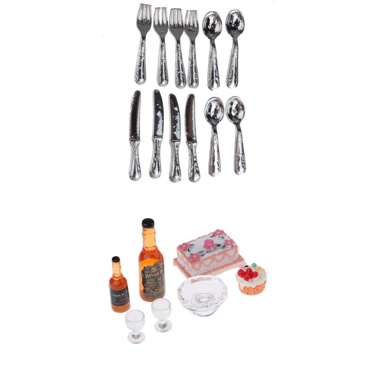 6Pcs Kitchen Food & 12Pcs Tableware 1/12 Dollhouse Miniature Kitchen Model