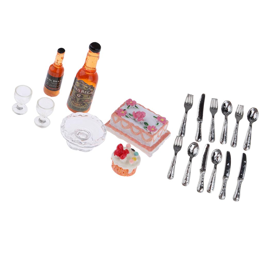 6Pcs Kitchen Food & 12Pcs Tableware 1/12 Dollhouse Miniature Kitchen Model