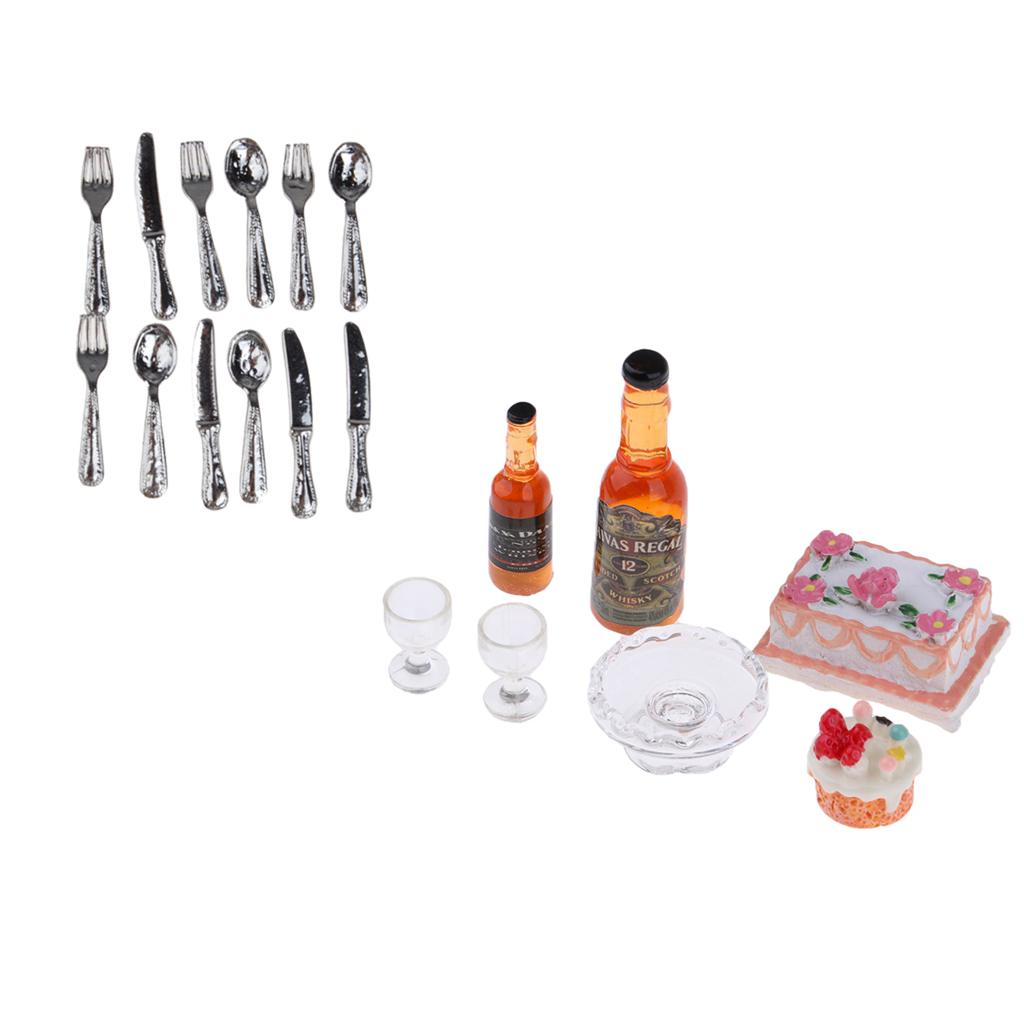 6Pcs Kitchen Food & 12Pcs Tableware 1/12 Dollhouse Miniature Kitchen Model