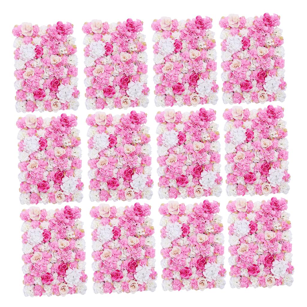 12 Pieces Artificial Flower Wall Panels Wedding Venue Decor Hot Pink