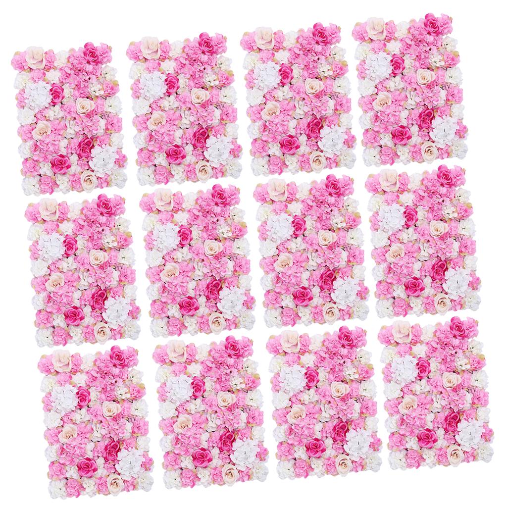 12 Pieces Artificial Flower Wall Panels Wedding Venue Decor Hot Pink