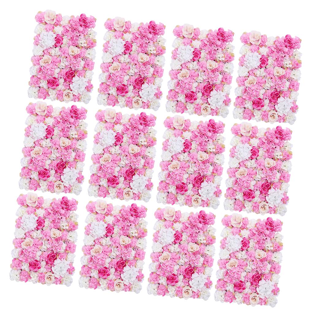 12 Pieces Artificial Flower Wall Panels Wedding Venue Decor Hot Pink