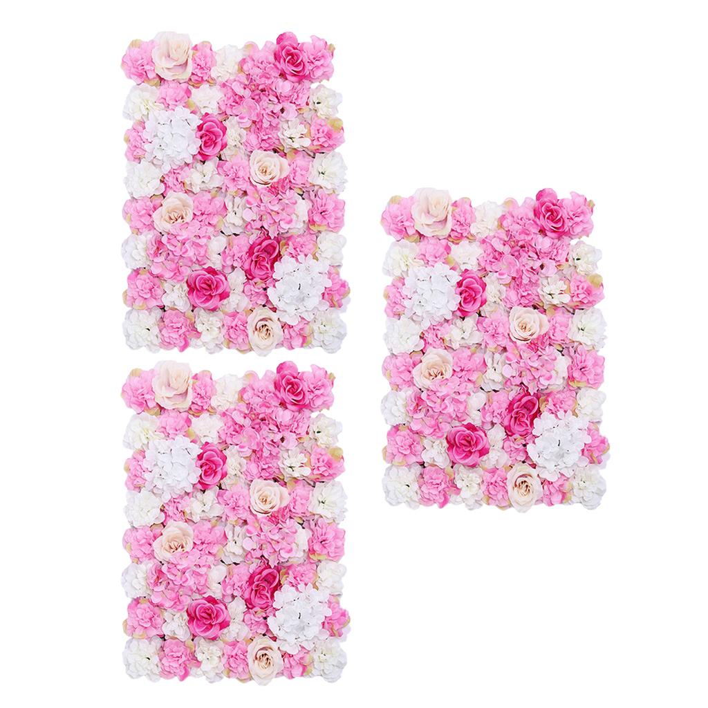 3 Pieces Artificial Flower Wall Panels Wedding Venue Decor Hot Pink