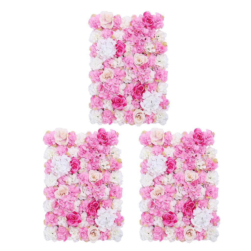 3 Pieces Artificial Flower Wall Panels Wedding Venue Decor Hot Pink