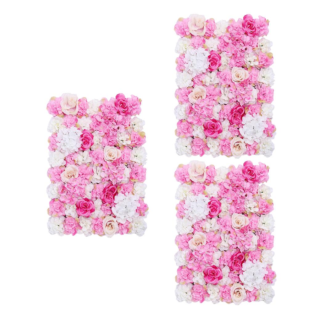 3 Pieces Artificial Flower Wall Panels Wedding Venue Decor Hot Pink