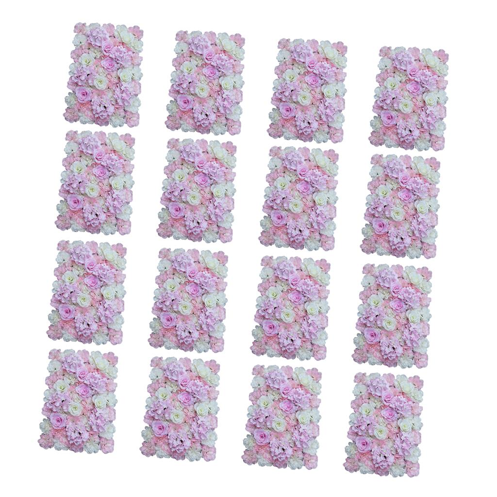 16 Pieces Artificial Flower Wall Panels Wedding Venue Decor Pink White