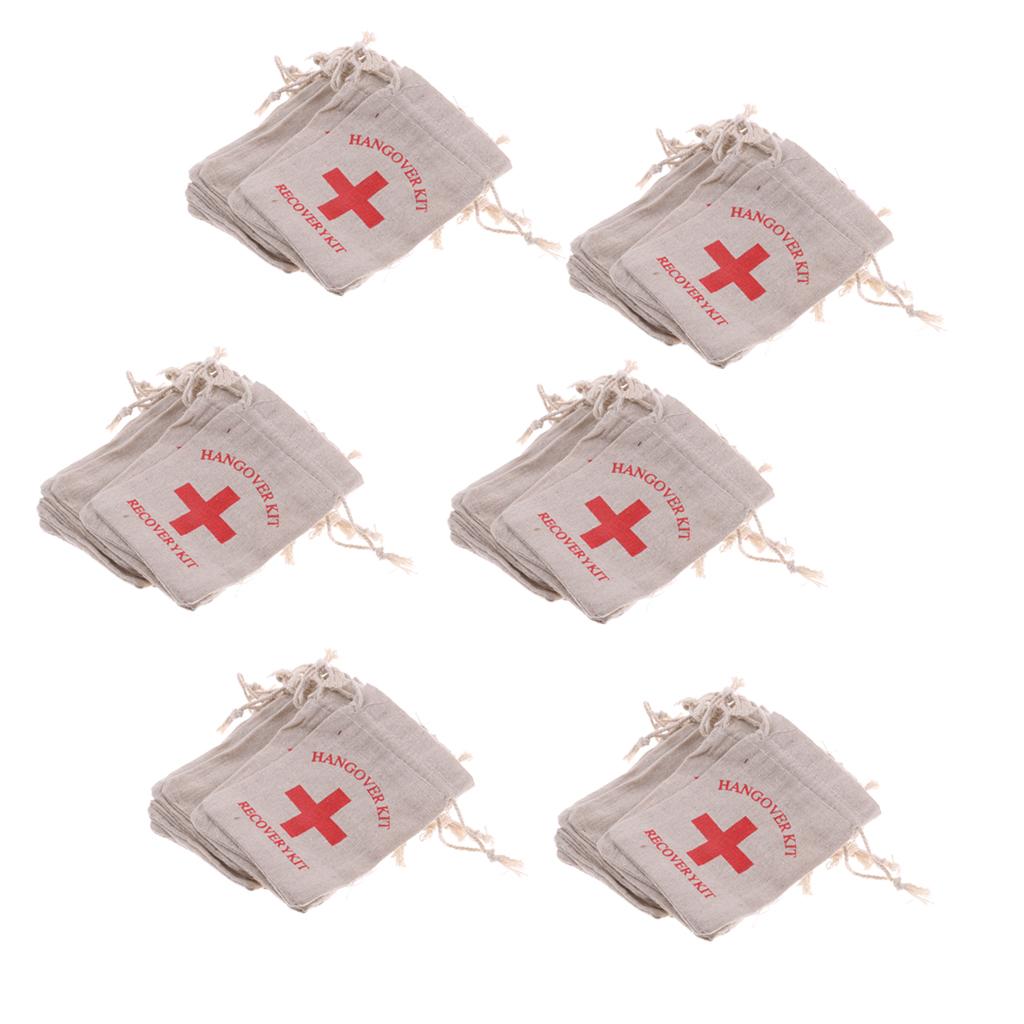 60pcs Hangover Kit Bags Bachelorette Party First Aid Bags Muslin Favors Bag