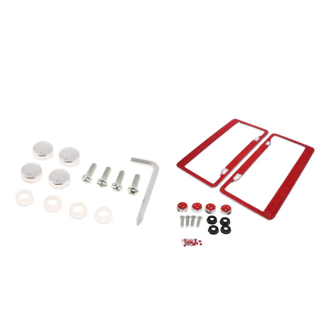 2Pcs 12x6" License Plate Frame w/8X Rhinestone Screws Caps Kit"