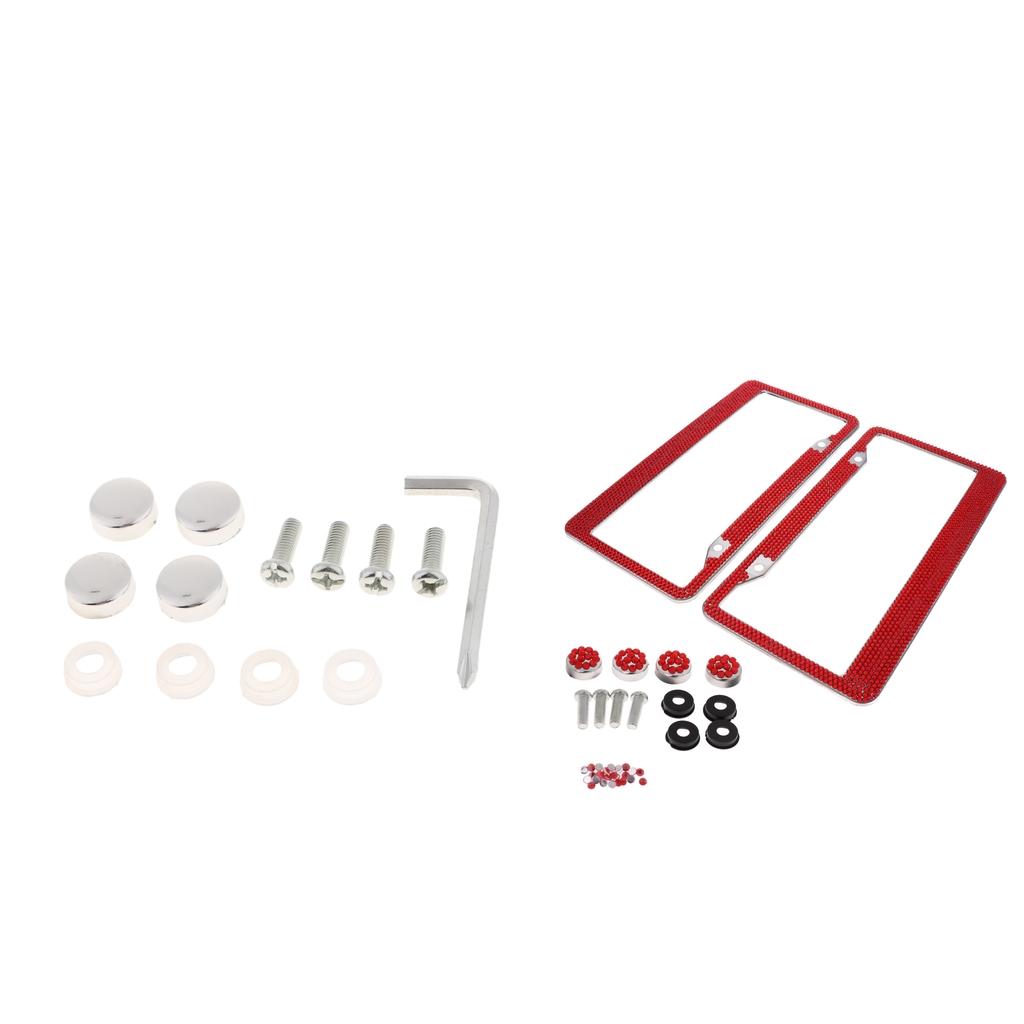 2Pcs 12x6" License Plate Frame w/8X Rhinestone Screws Caps Kit"