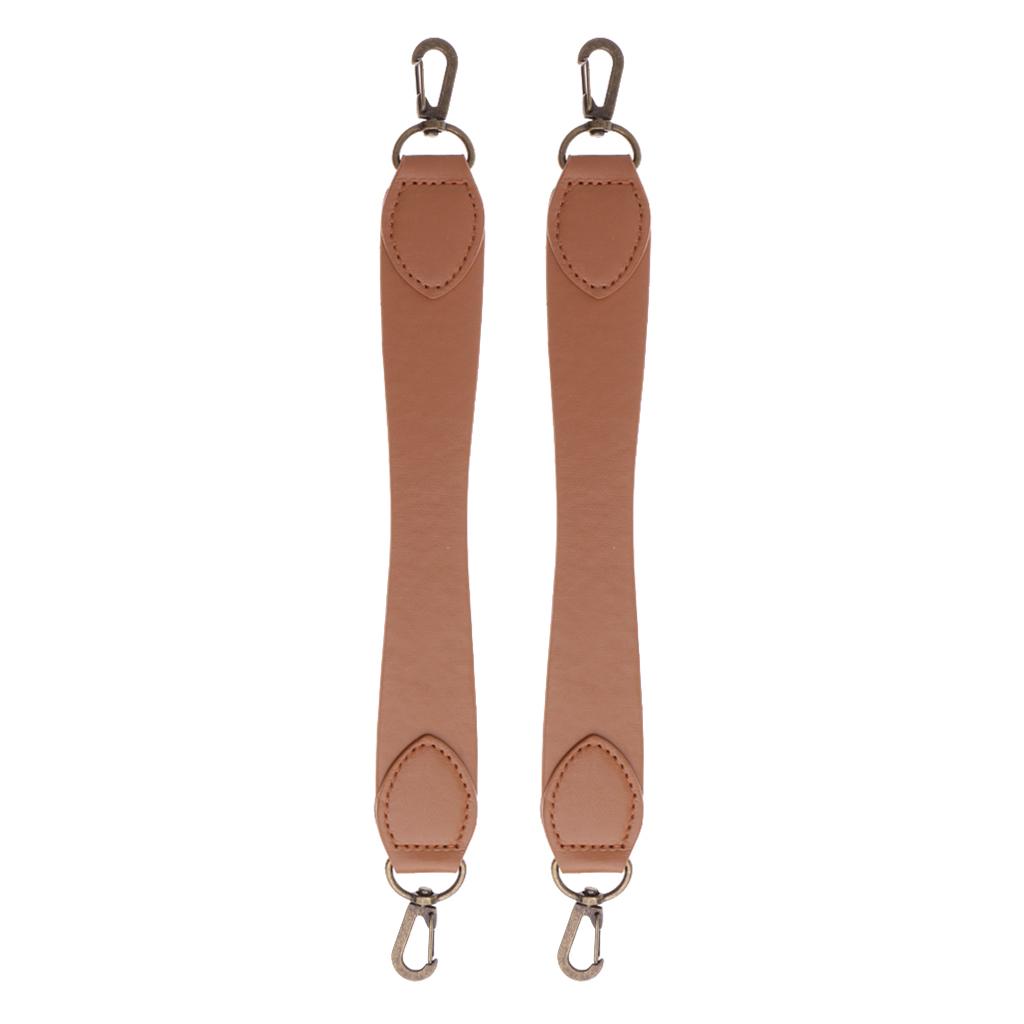2x PU Leather Short Handbag Strap Replacement Purse Handle Holder 29cm Brown