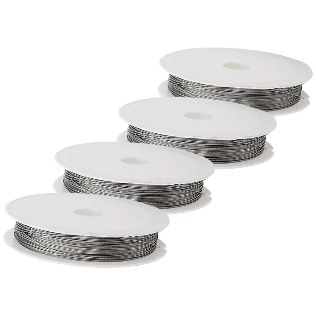 4 Rolls of Stainless Steel Tiger Tail Beading Wire Cord 0.35/0.38/0.45/0.5mm