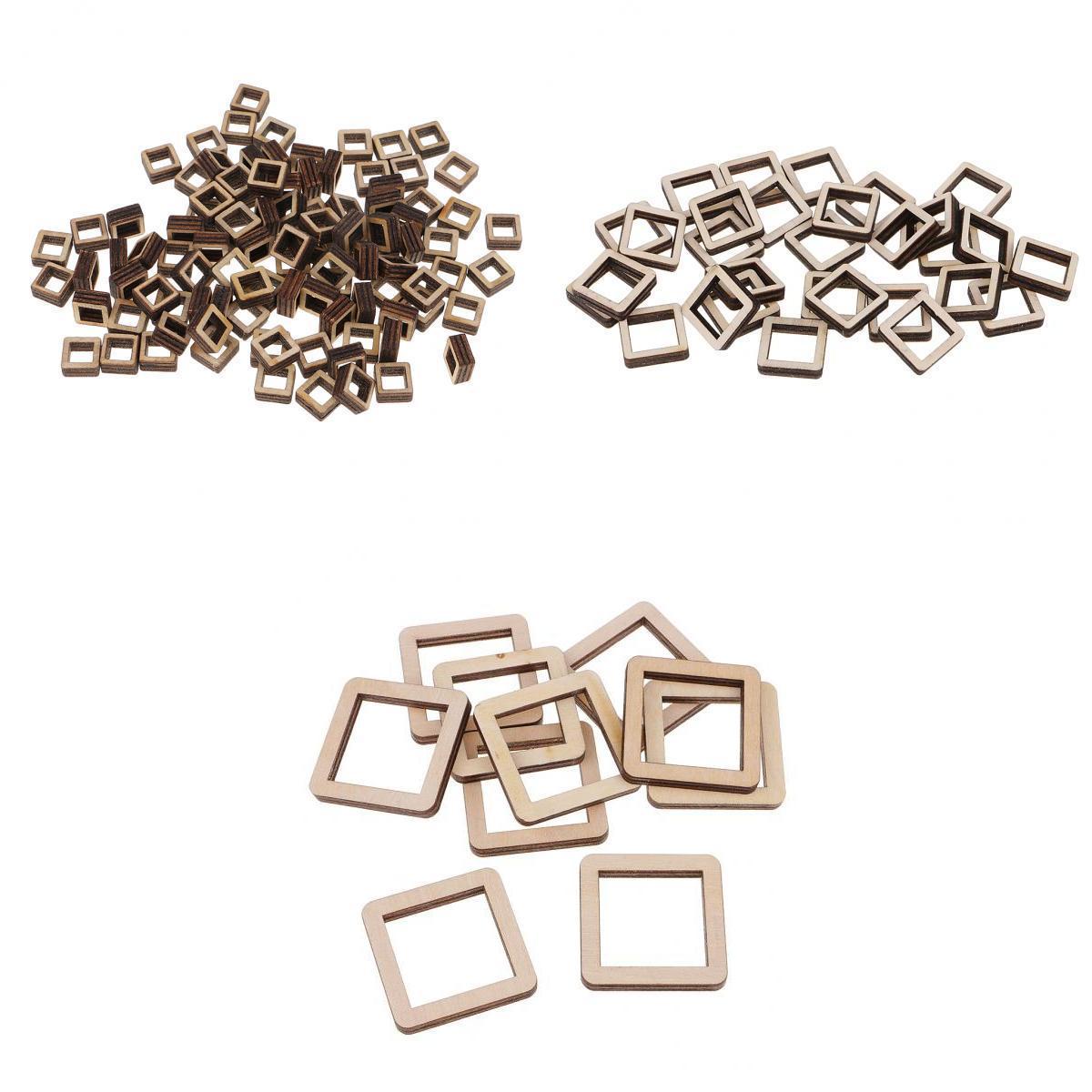 140 Pieces Unfinished Wood Hollow Square Wooden Pieces for Craft 10/20/40mm