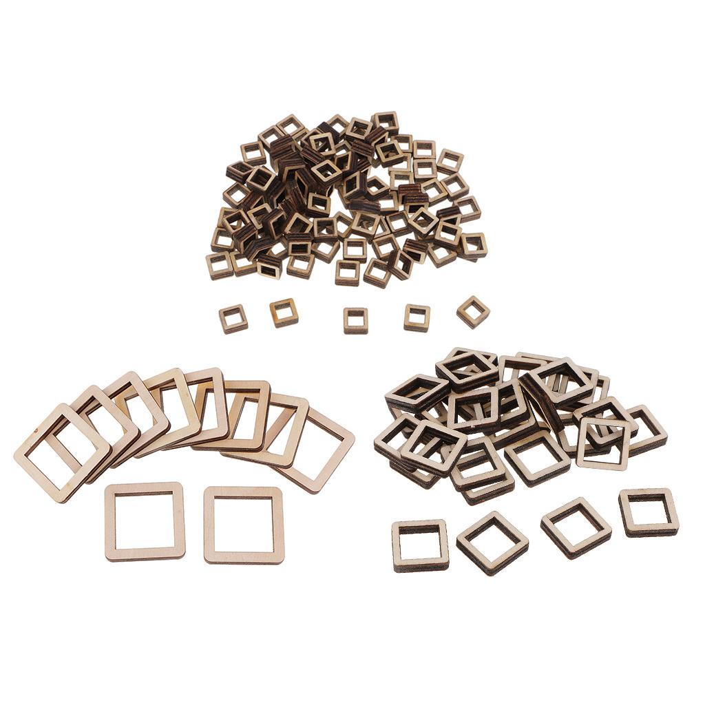 140 Pieces Unfinished Wood Hollow Square Wooden Pieces for Craft 10/20/40mm
