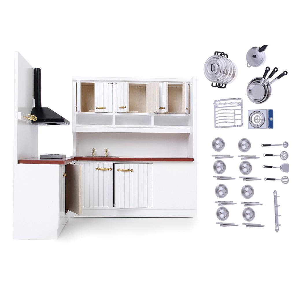 1/12 Dollhouse Miniature Kitchen Furniture Kit with Kitchenware Cookware Set