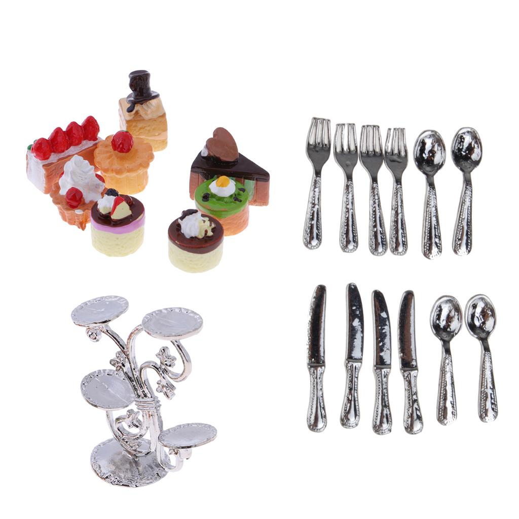 1:12 Miniature Cake Fruit Stand with Tableware Dollhouse Kitchen Accessories