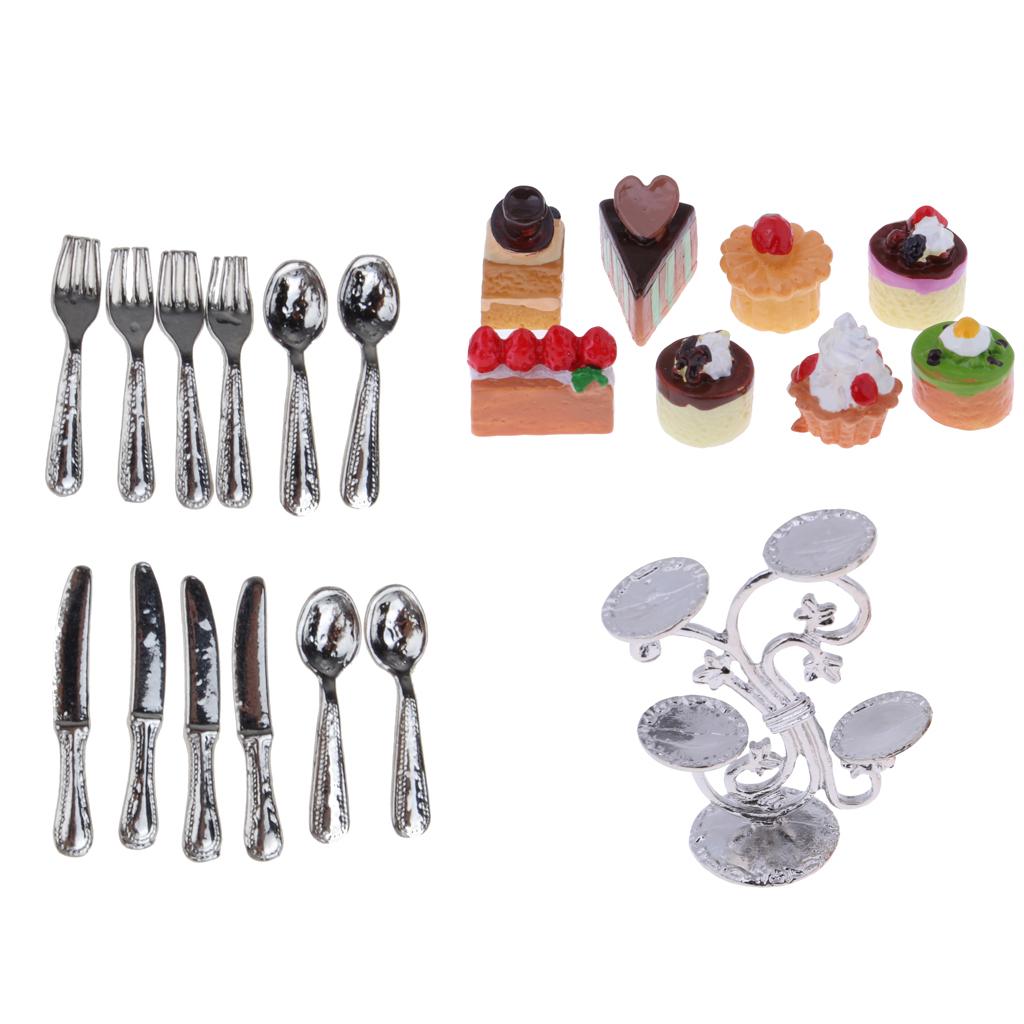 1:12 Miniature Cake Fruit Stand with Tableware Dollhouse Kitchen Accessories