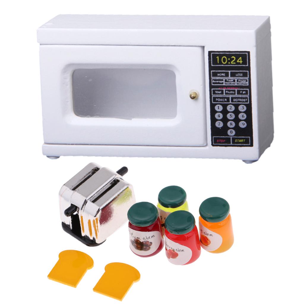 1/12 Dollhouse Miniature Kitchen Supplies Microwave & Bread Maker with Food