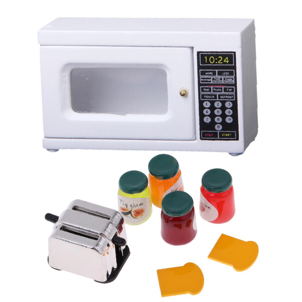 1/12 Dollhouse Miniature Kitchen Supplies Microwave & Bread Maker with Food
