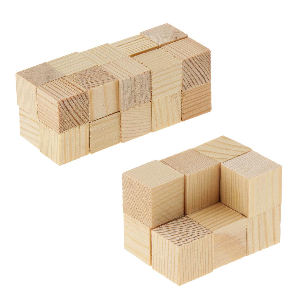 30 Pieces Unfinished Wood Cube Blocks Wooden Shapes for DIY Crafts 15mm 20mm