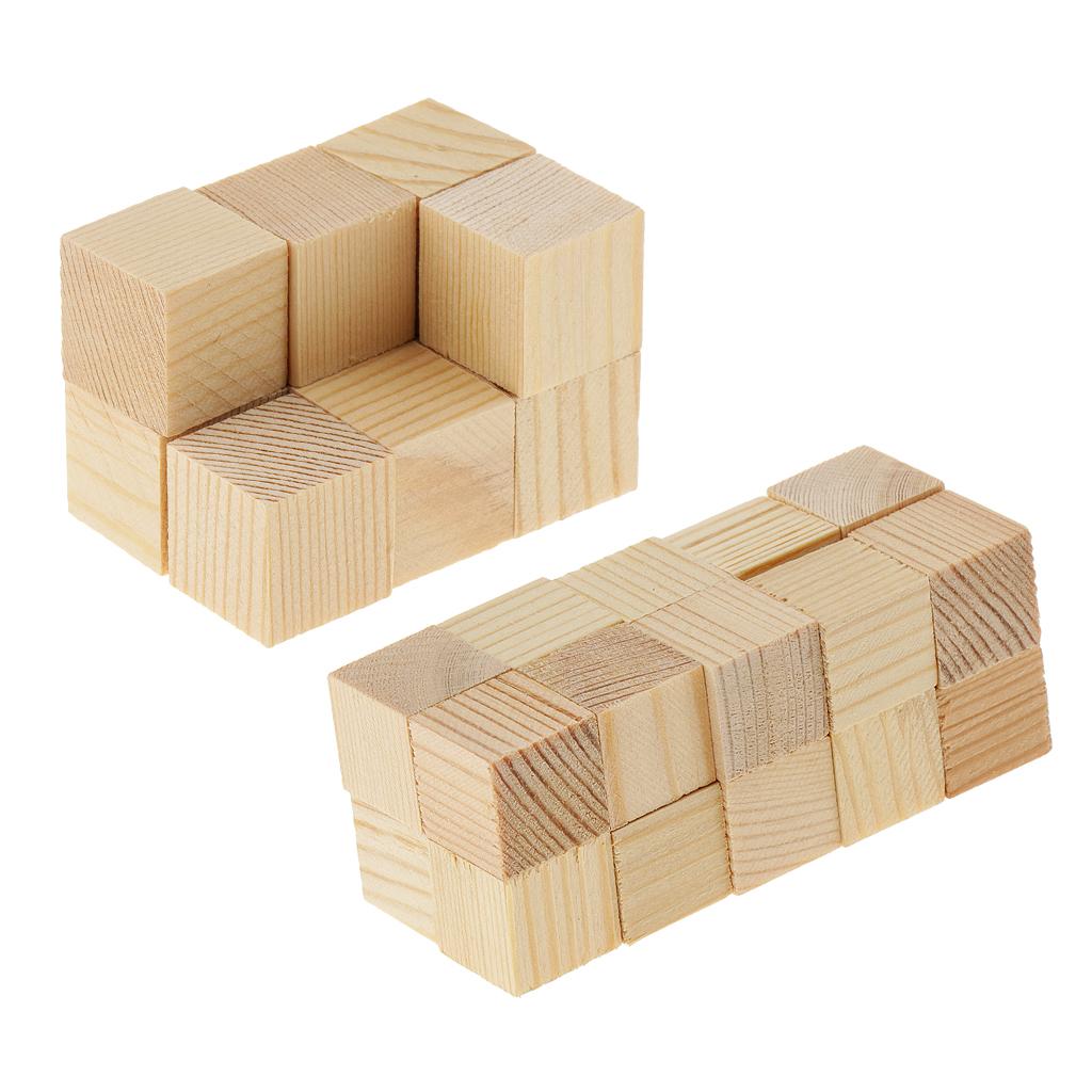 30 Pieces Unfinished Wood Cube Blocks Wooden Shapes for DIY Crafts 15mm 20mm