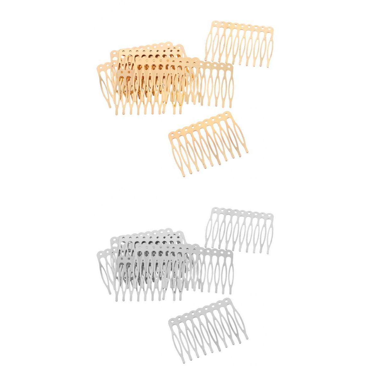 20 Pieces Blank Metal Hair Combs for Bridal Hair Accessories DIY Gold Silver