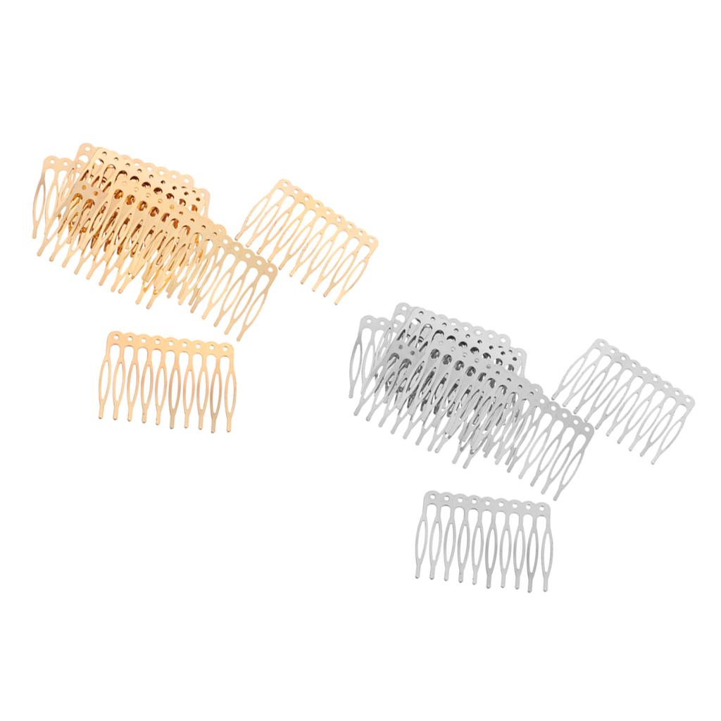 20 Pieces Blank Metal Hair Combs for Bridal Hair Accessories DIY Gold Silver