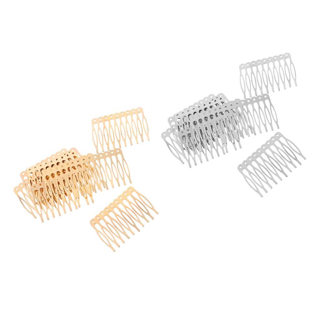 20 Pieces Blank Metal Hair Combs for Bridal Hair Accessories DIY Gold Silver