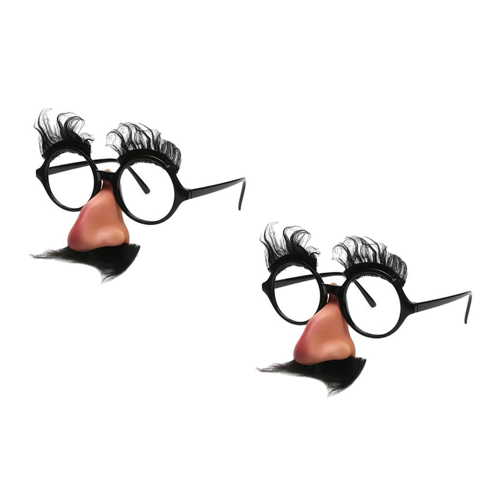 2 Pieces Funny Black Mustache Eyebrow Big Nose Unisex Costume Party Glasses