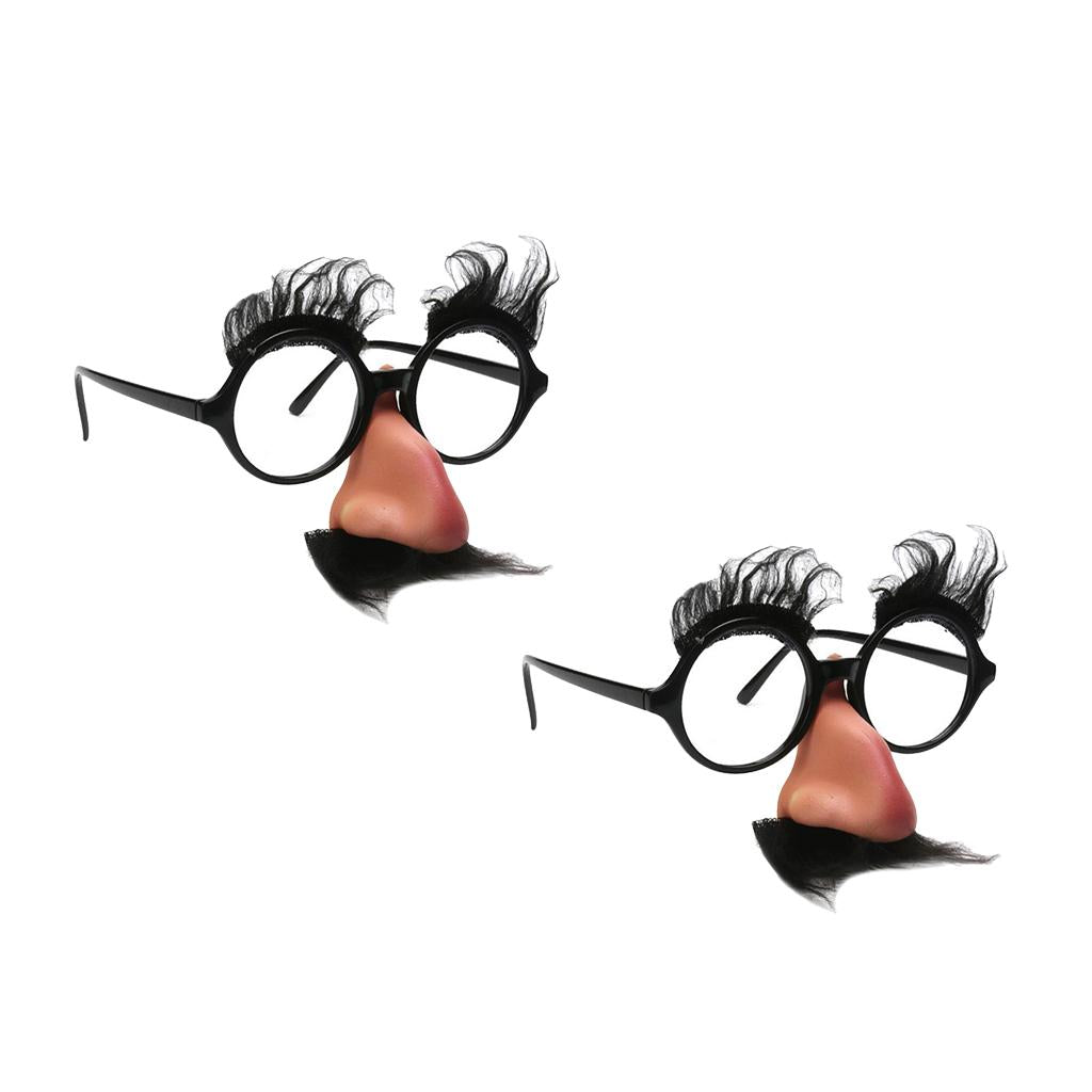 2 Pieces Funny Black Mustache Eyebrow Big Nose Unisex Costume Party Glasses