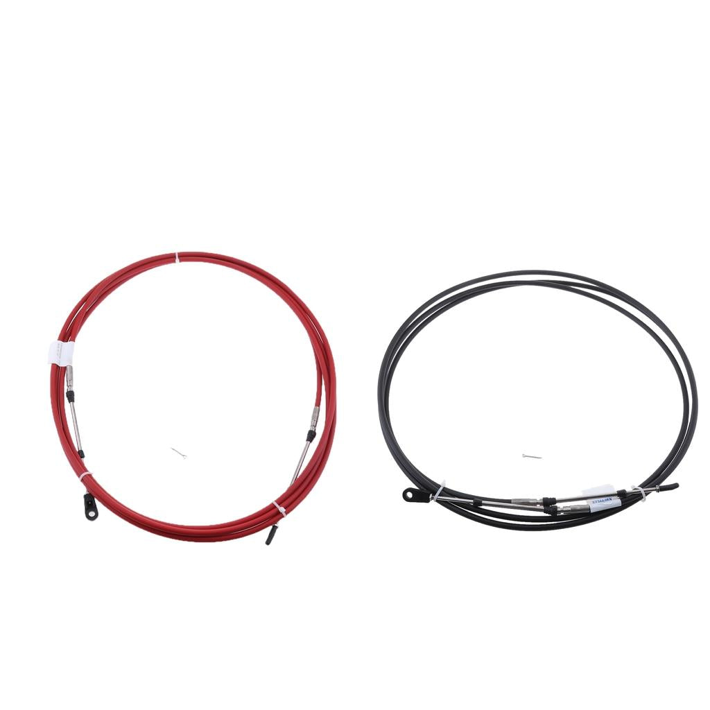 2Pcs 19Ft Throttle Shift Control Cable for Yamaha Outboard Red & Black