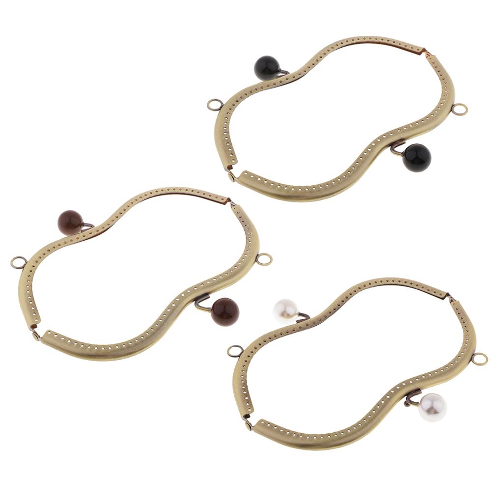 3Pcs Vintage Metal Purse Clutch Handle DIY Bag Craft Frame Kiss Clasp Lock