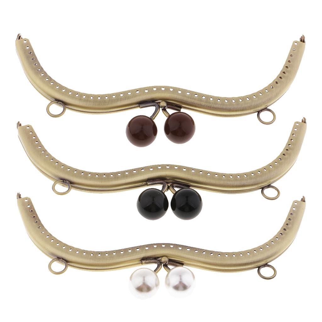 3Pcs Vintage Metal Purse Clutch Handle DIY Bag Craft Frame Kiss Clasp Lock