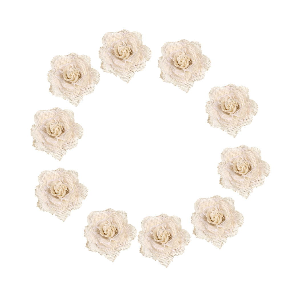 10pcs Hessian Burlap Lace Rose Flower Heads for Rustic Wedding Decor 6cm