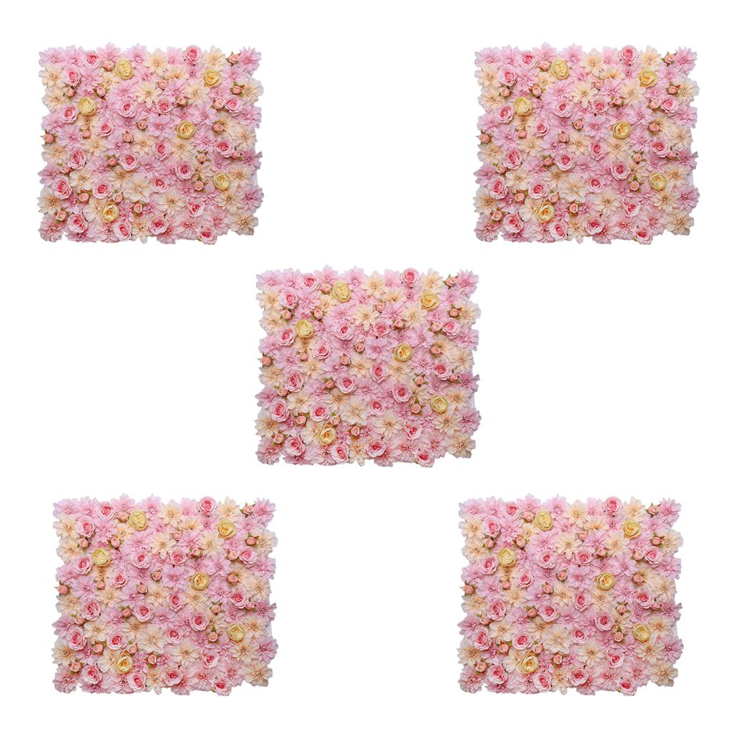 5Pcs Artificial Flower Wall Panels Wedding Venue Decor Pink Champagne