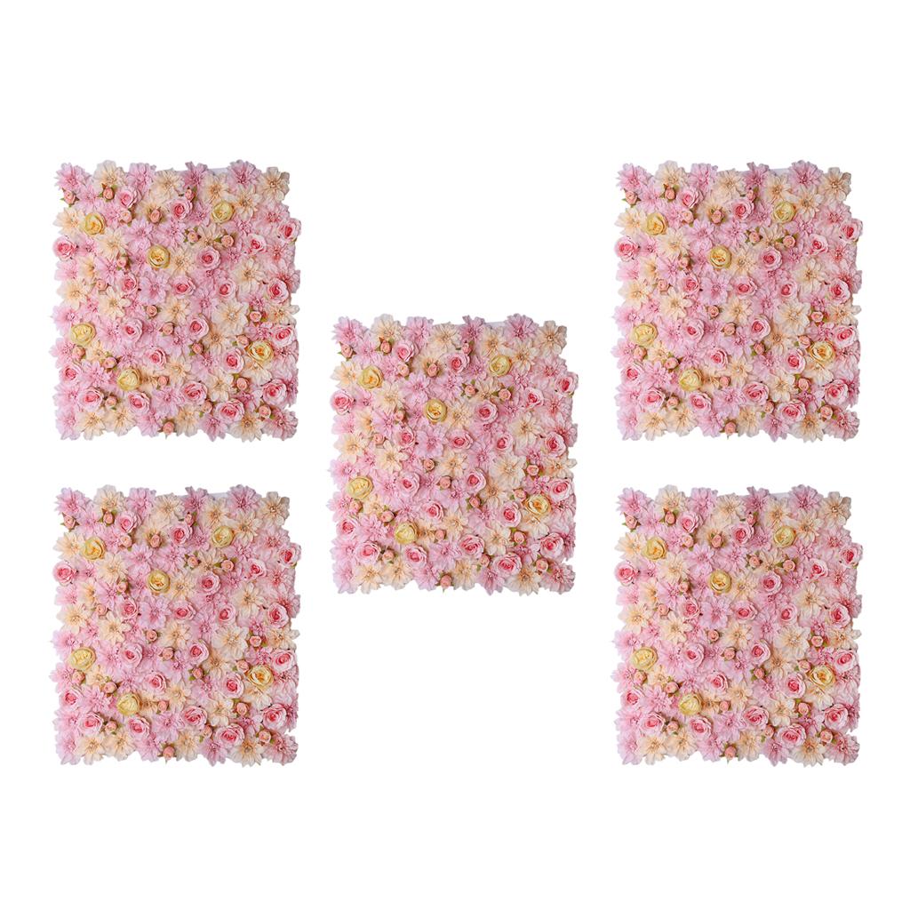 5Pcs Artificial Flower Wall Panels Wedding Venue Decor Pink Champagne